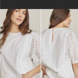 Elizabeth and James White Eyelet Puffy Sleeve Top in Size XL